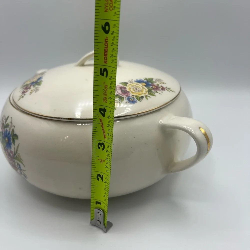 Vintage Covered Oval White With Florals Serving Dish With Lid Unmarked God Cond